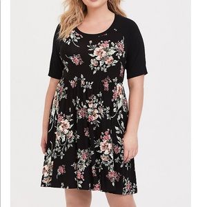 Torrid Floral Raglan Skater Dress (sleeves)